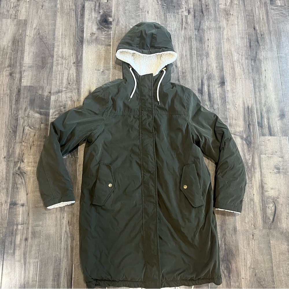 Arizona Jean Co Women's  dark green Long Hooded Sherpa Lined parka Jacket